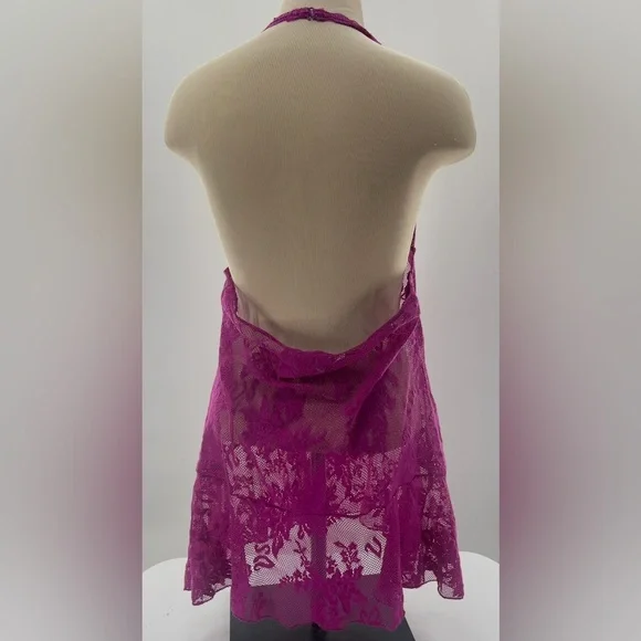 Victoria’s Secret Purple Lace Semi Sheer Mesh Halter Style Nighty Size Large Y2K - Picture 6 of 11
